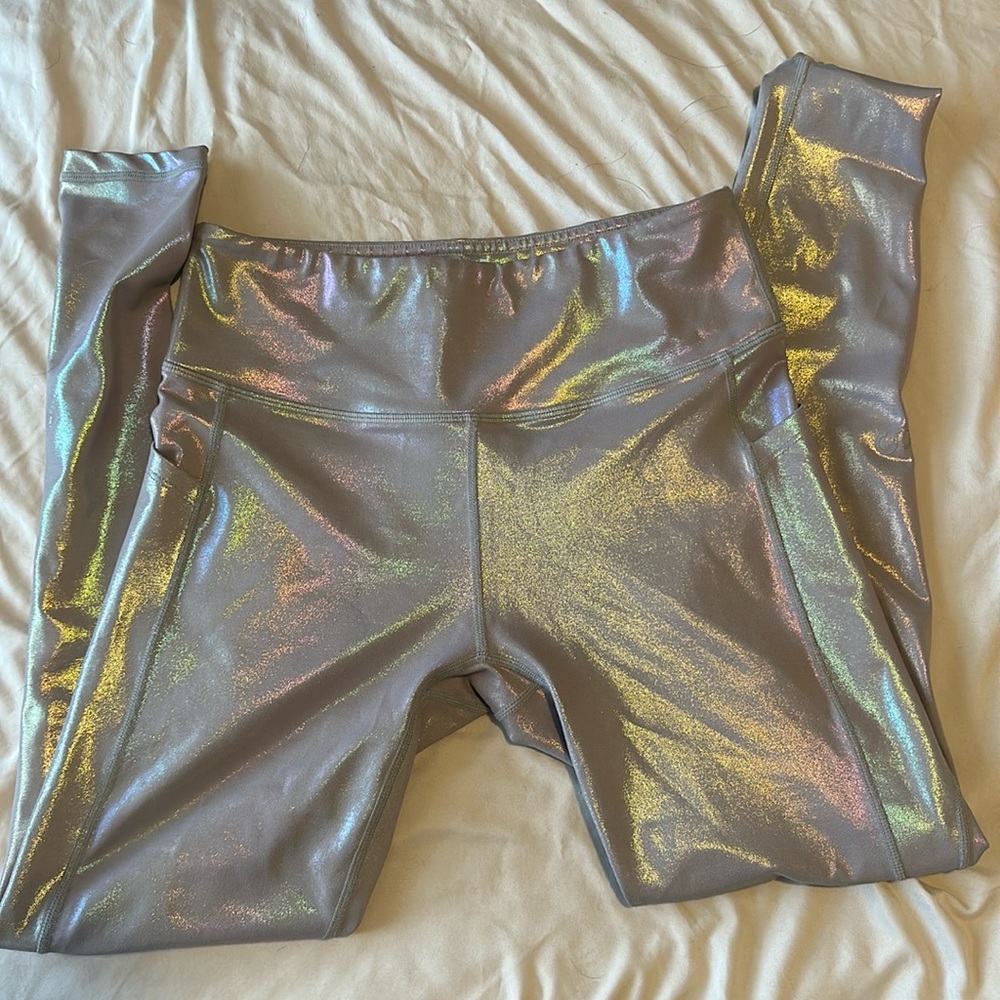 Curves N Combatboots Silver Shimmer Leggings Size- Medium